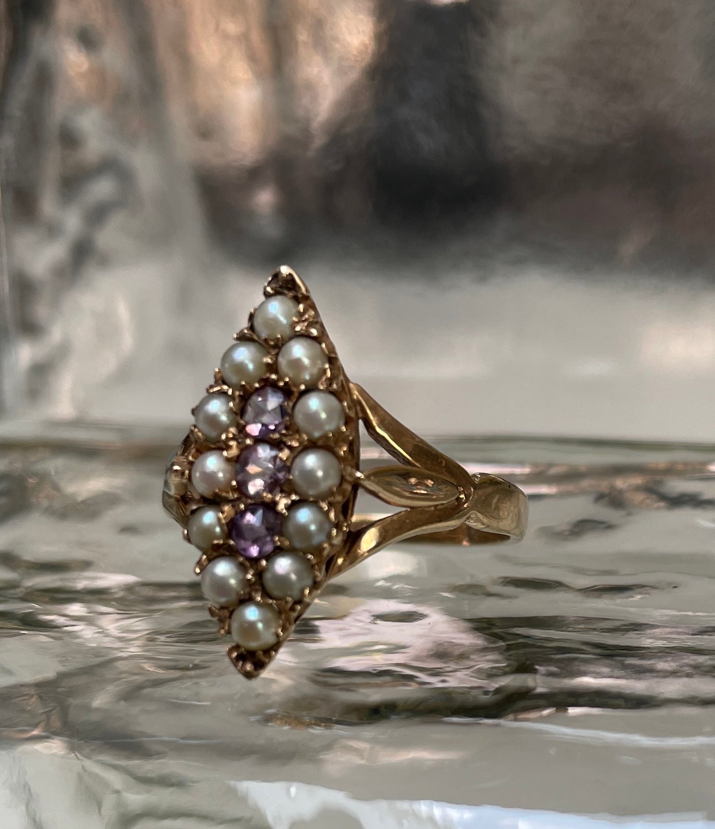 Early 20th Century Amethyst & Seed Pearl Ring
