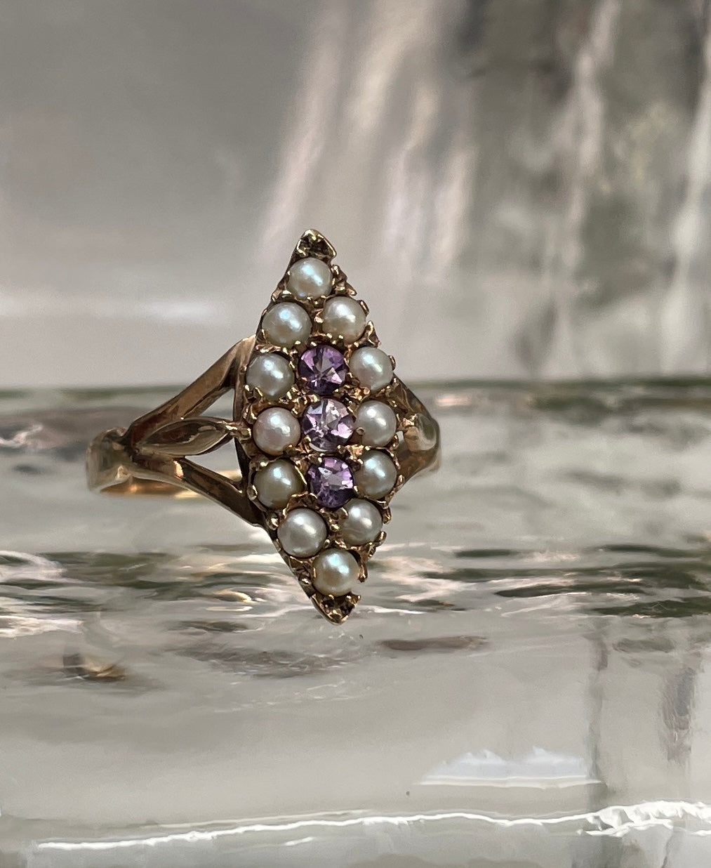 Early 20th Century Amethyst & Seed Pearl Ring