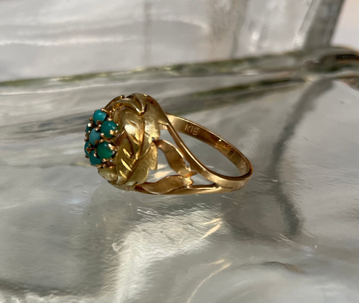 Vintage Turquoise Foliate Motif Ring In 18ct