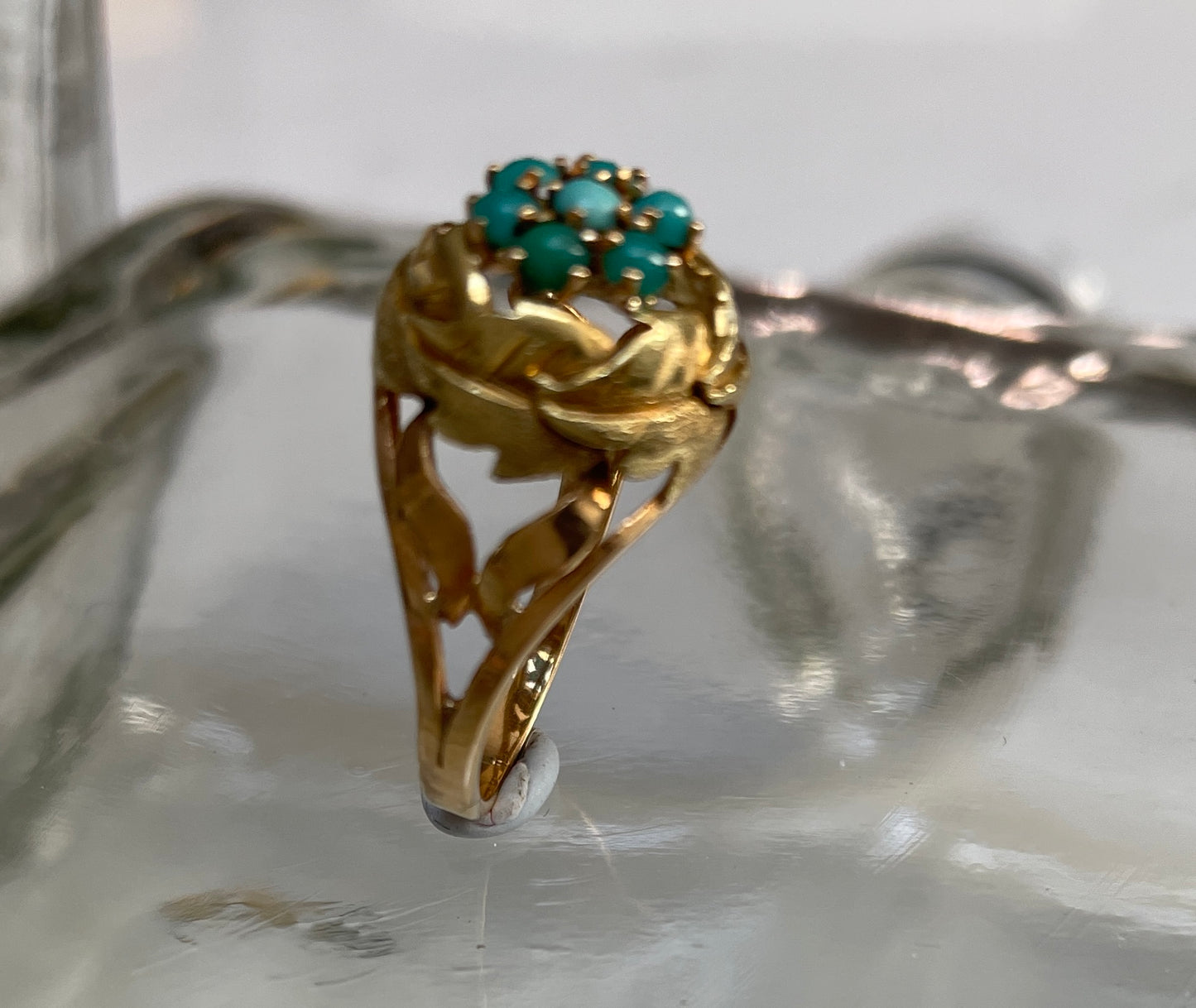 Vintage Turquoise Foliate Motif Ring In 18ct
