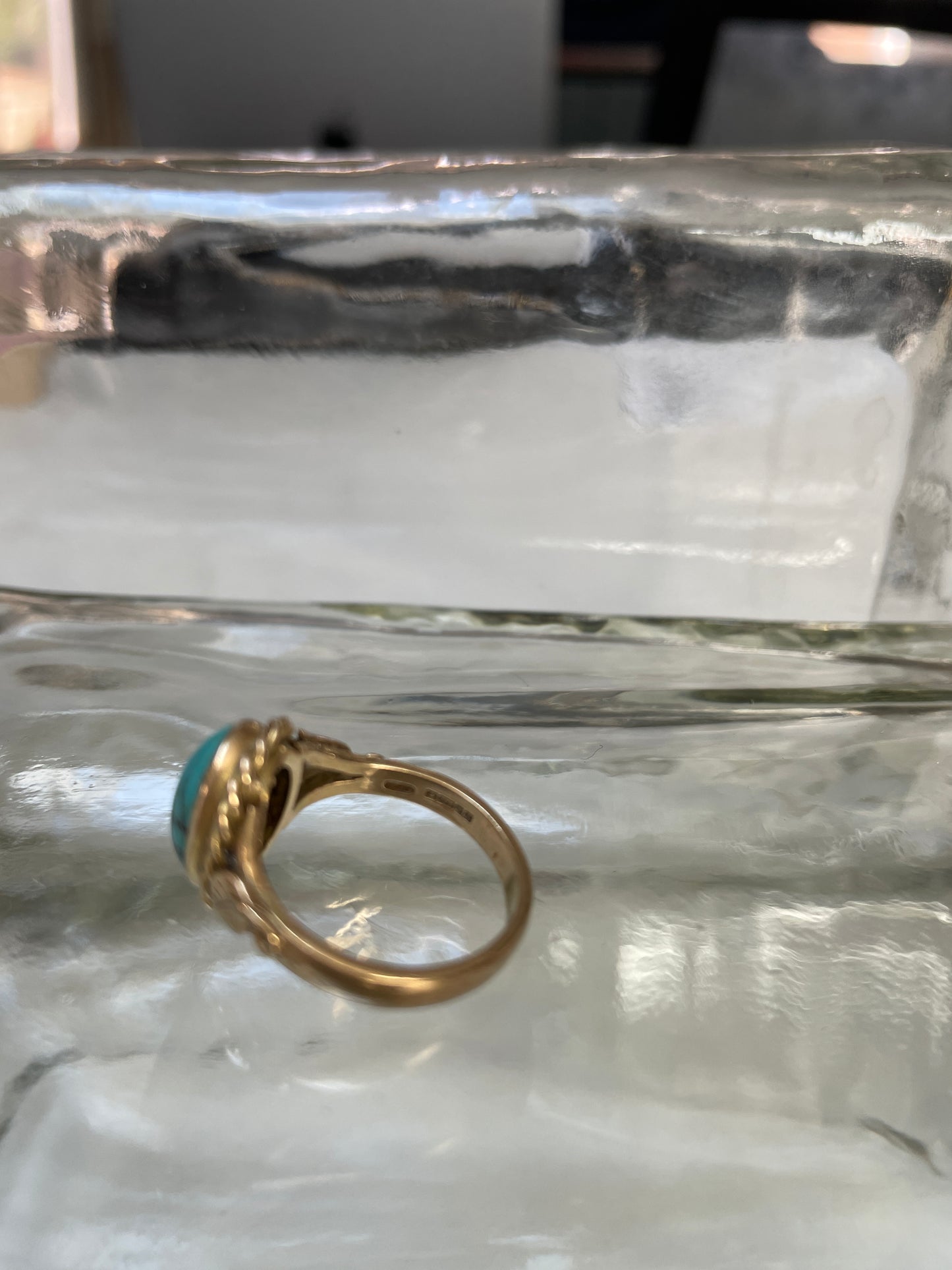 Cabochon Turquoise Dress Ring Foliate Shoulders