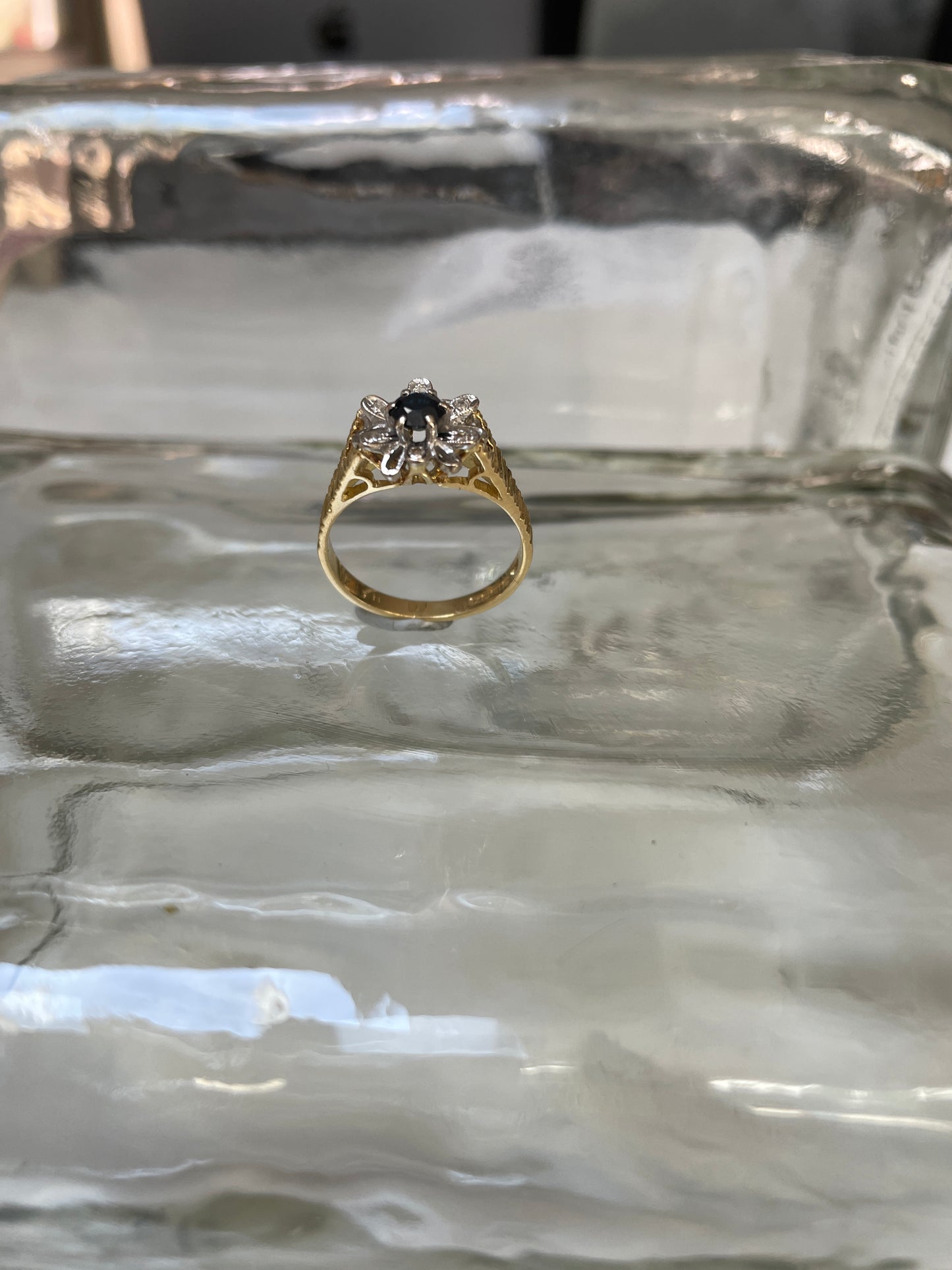 Sapphire And Diamond 1970s Flower Ring