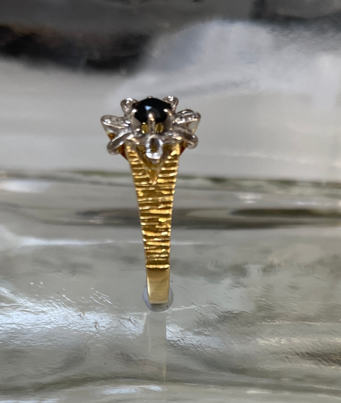Sapphire And Diamond 1970s Flower Ring