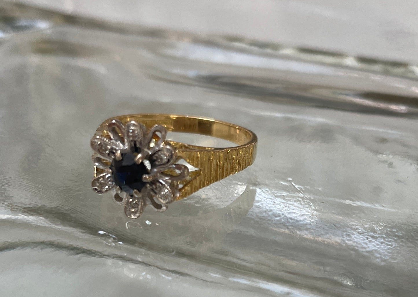 Sapphire And Diamond 1970s Flower Ring