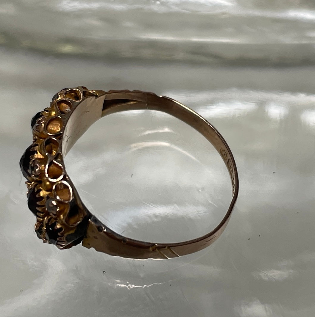 Edwardian Red Paste Seed Pearl & Diamond 9ct Ring