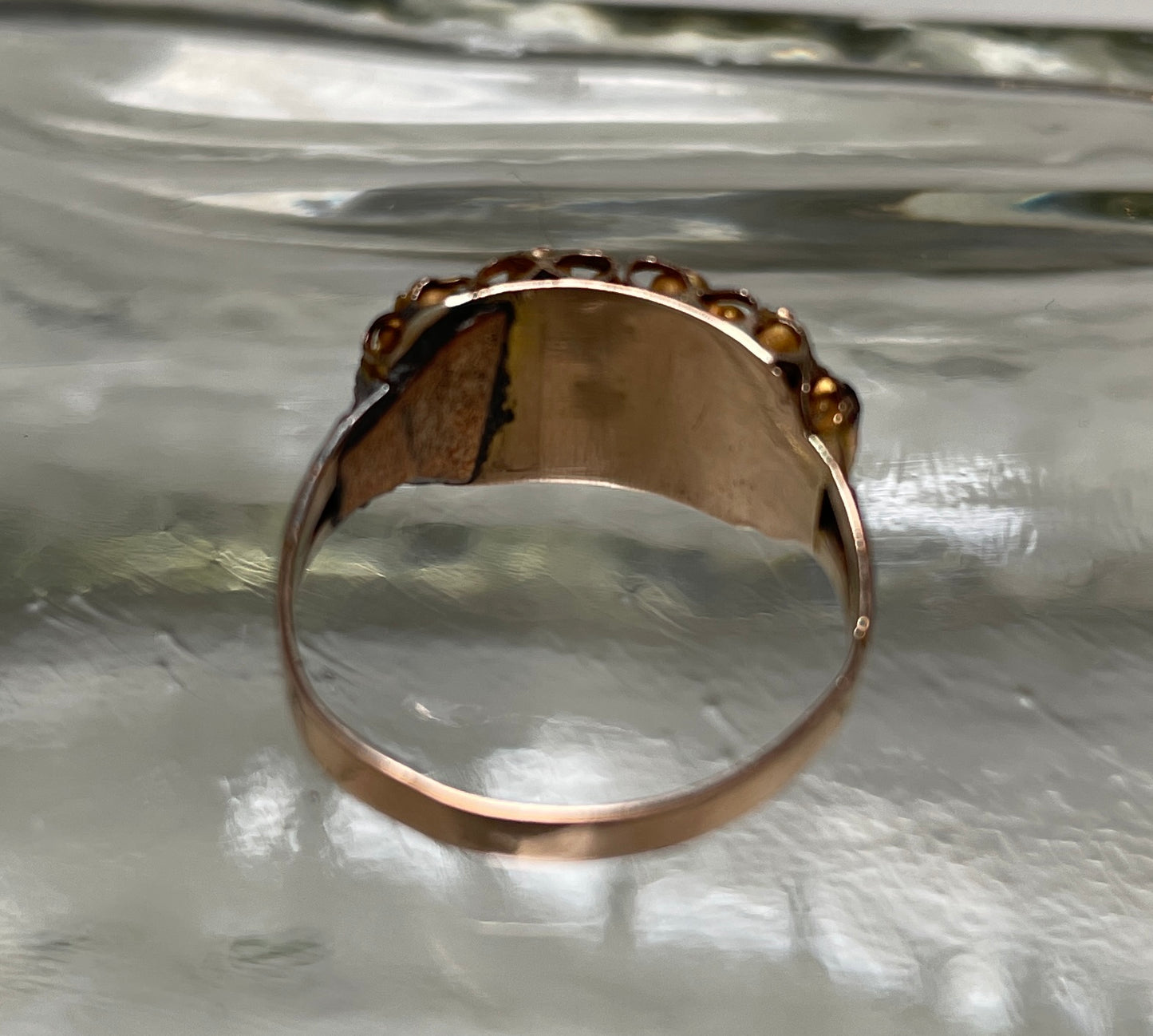 Edwardian Red Paste Seed Pearl & Diamond 9ct Ring