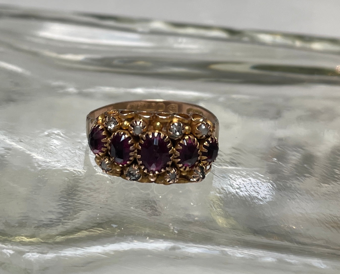 Edwardian Red Paste Seed Pearl & Diamond 9ct Ring