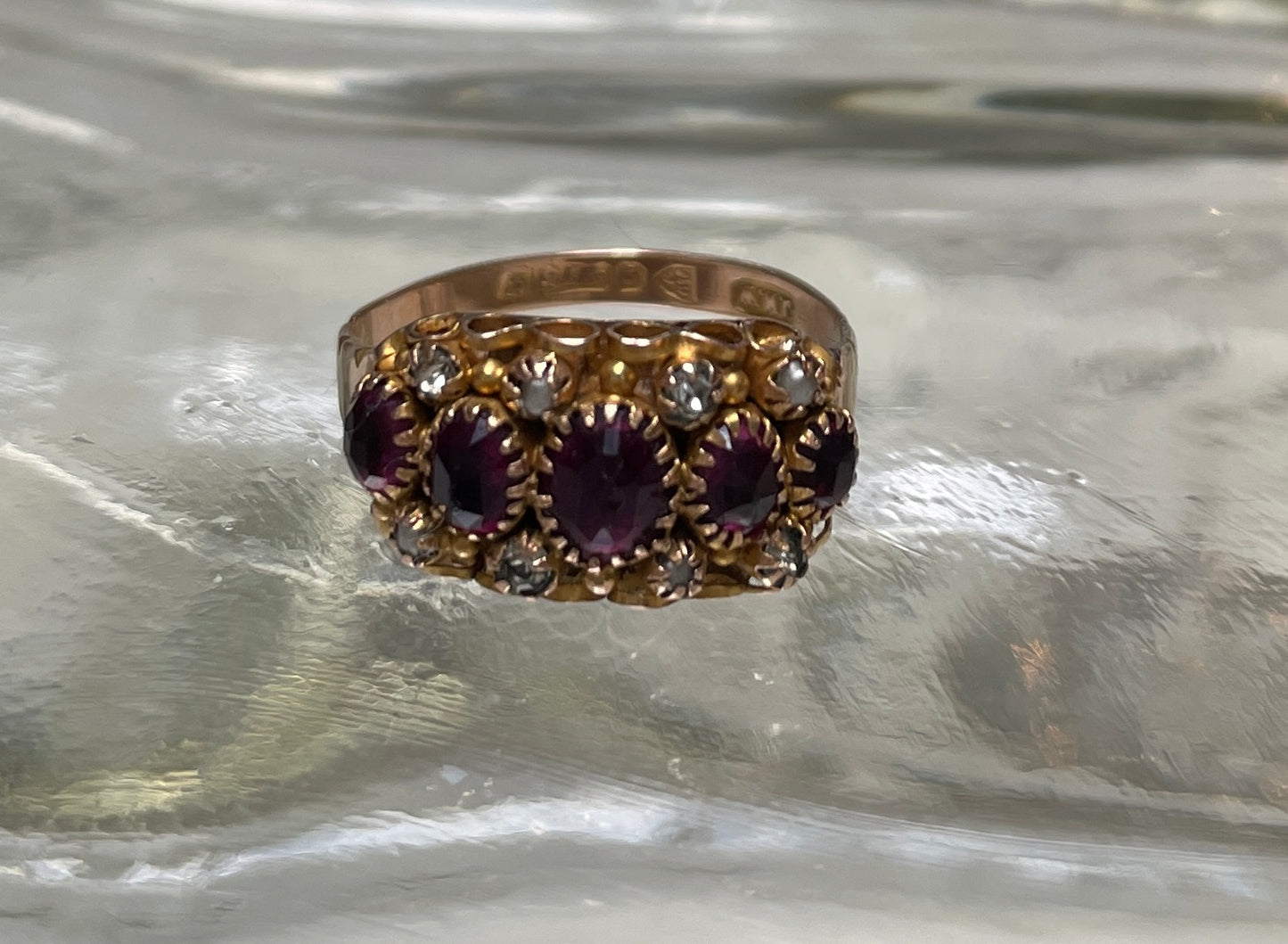 Edwardian Red Paste Seed Pearl & Diamond 9ct Ring