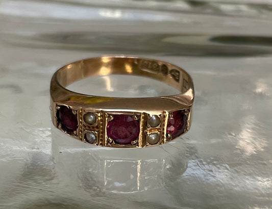 Early 20th Century Red Paste & Split Pearl Dress Ring
