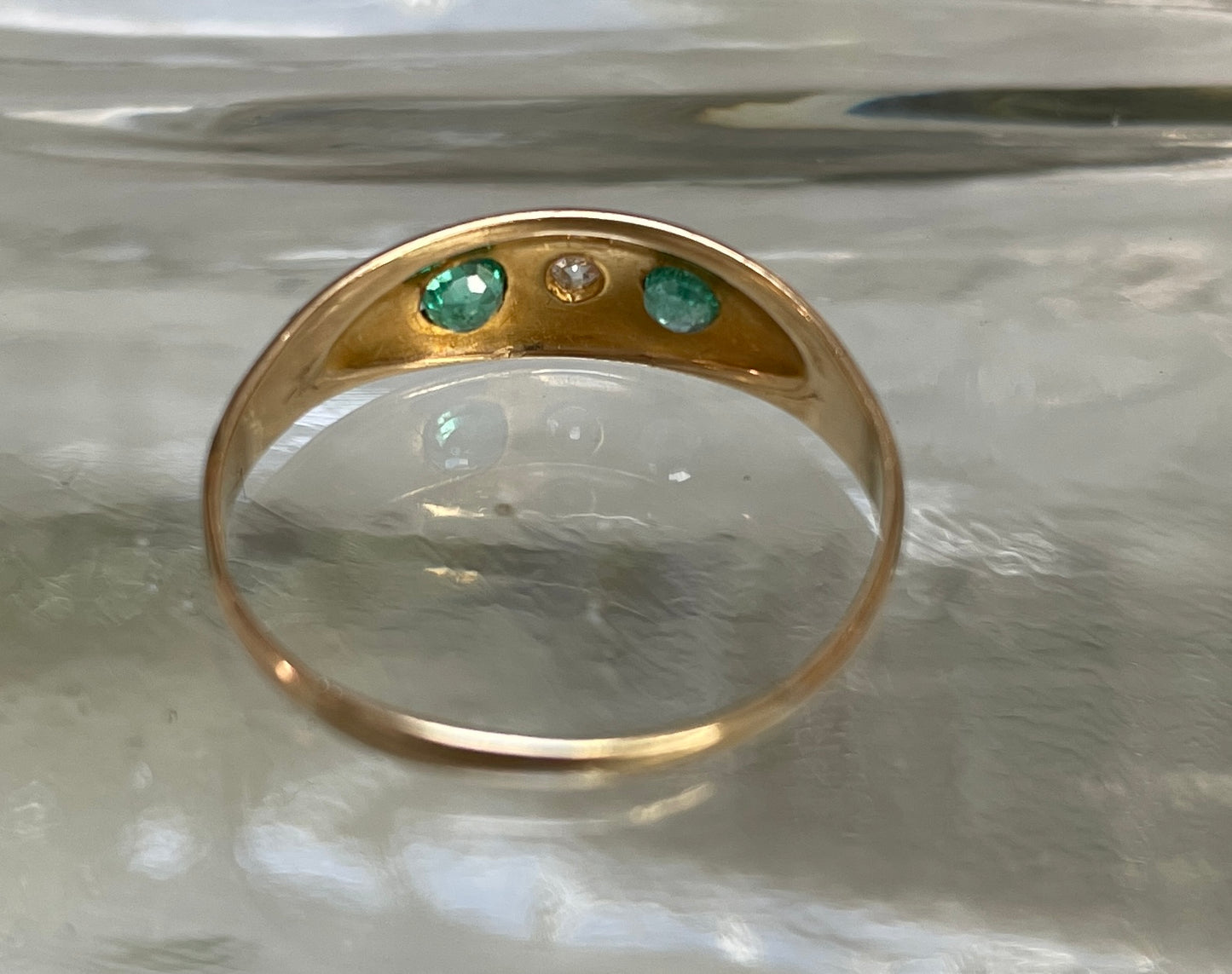 Edwardian 18ct Gold Emerald & Diamond Three Stone Ring