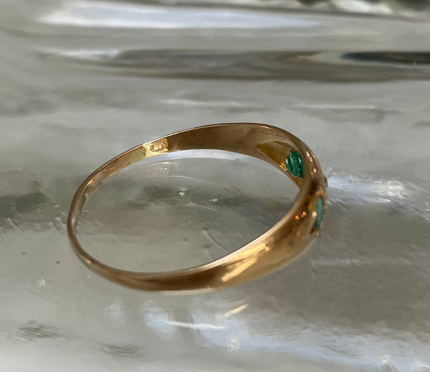 Edwardian 18ct Gold Emerald & Diamond Three Stone Ring