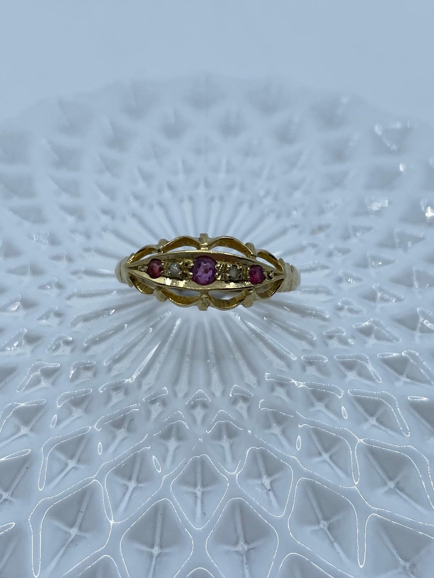 Birmingham 1917 Ruby and Rose Cut Diamond Antique Ring