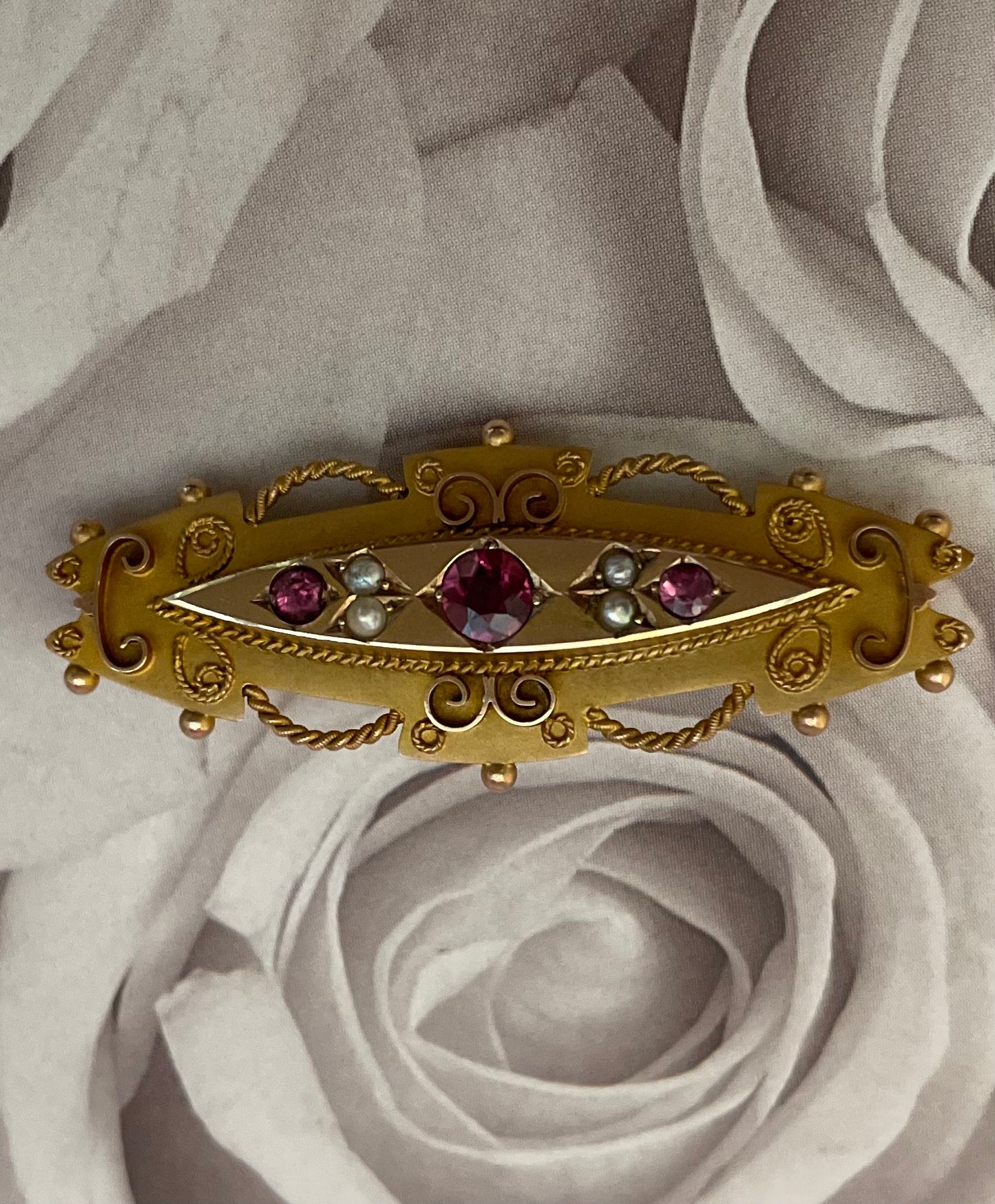 Garnet and Split Pearl Mourning Brooch