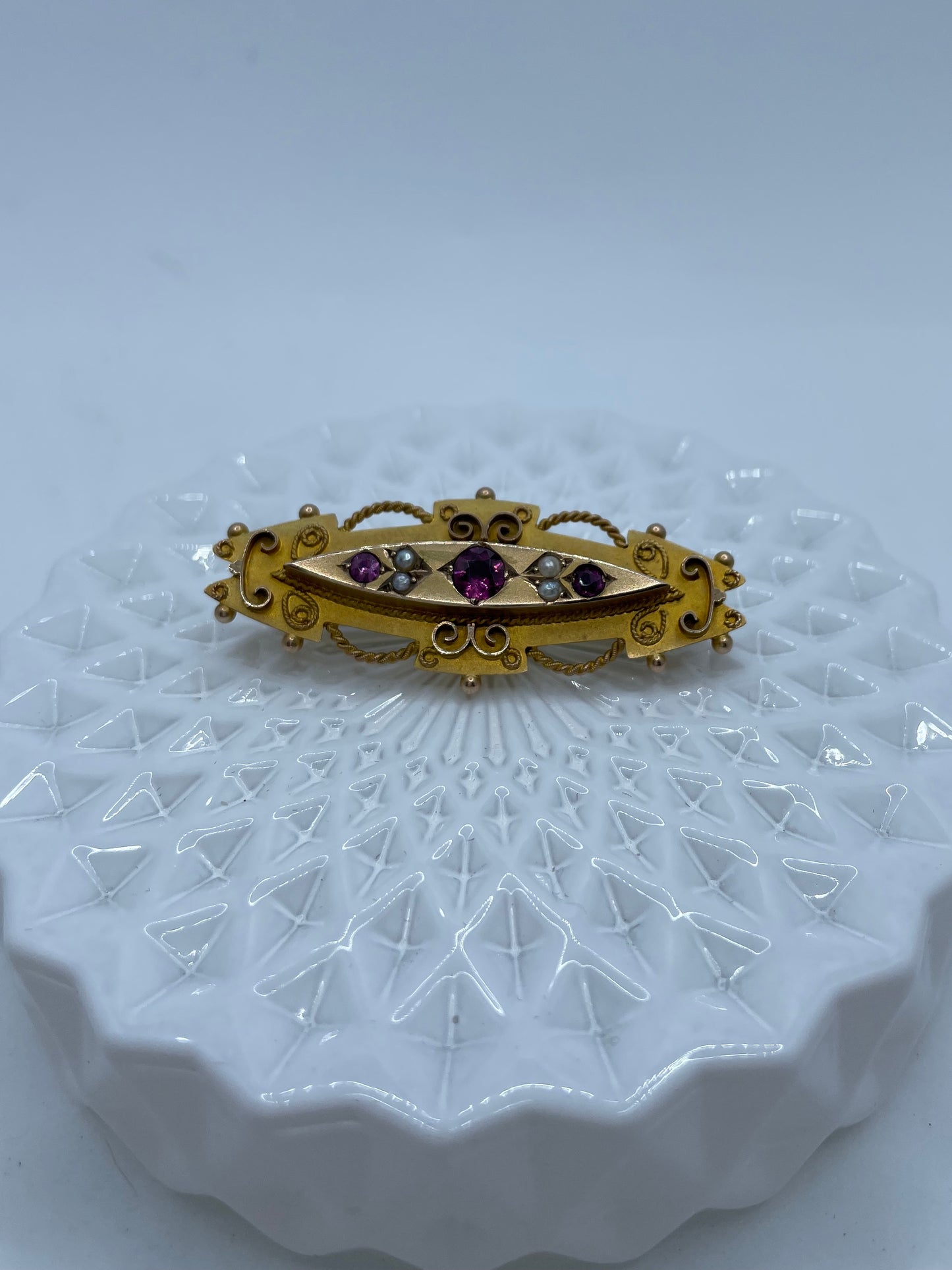 Garnet and Split Pearl Mourning Brooch