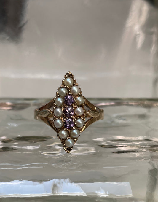 Early 20th Century Amethyst & Seed Pearl Ring