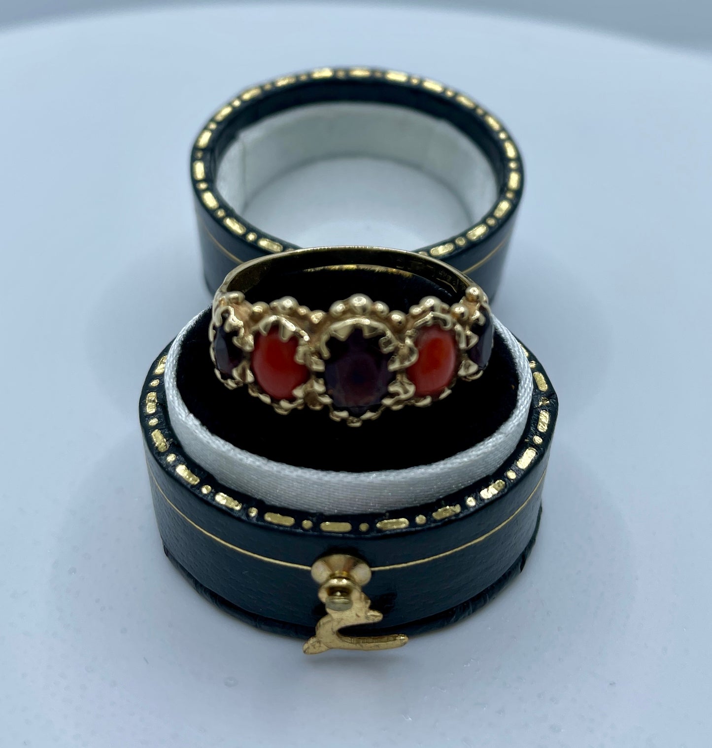 Coral And Garnet Five Stone Bridge Ring