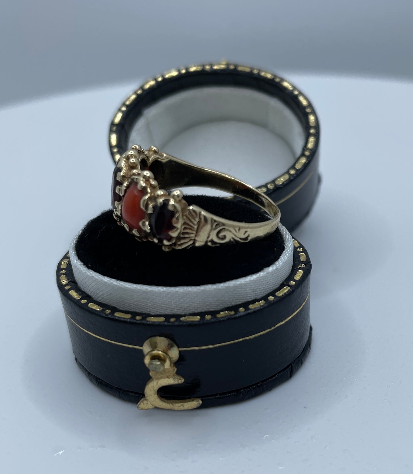 Coral And Garnet Five Stone Bridge Ring