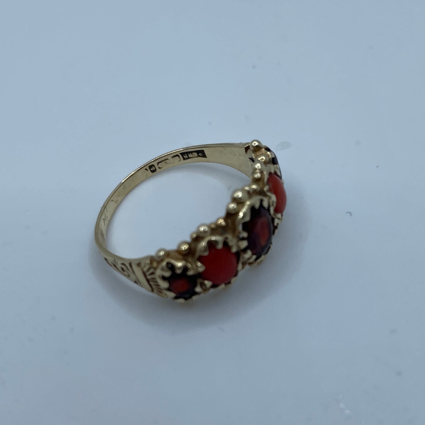 Coral And Garnet Five Stone Bridge Ring