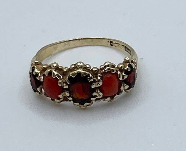 Coral And Garnet Five Stone Bridge Ring