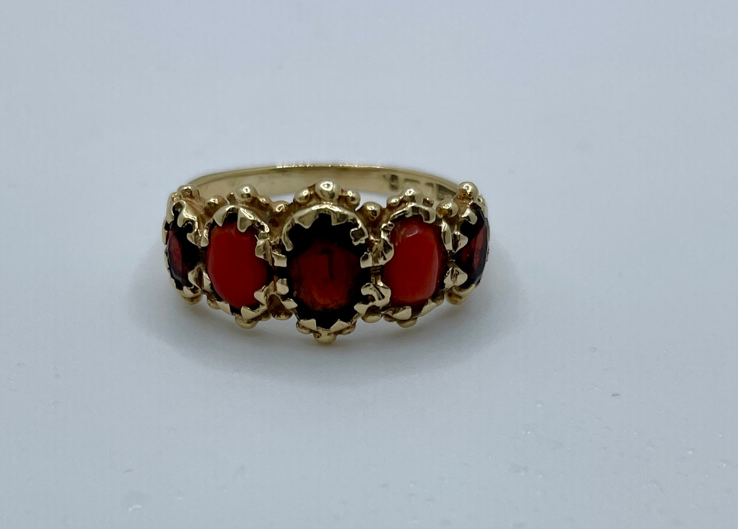 Coral And Garnet Five Stone Bridge Ring