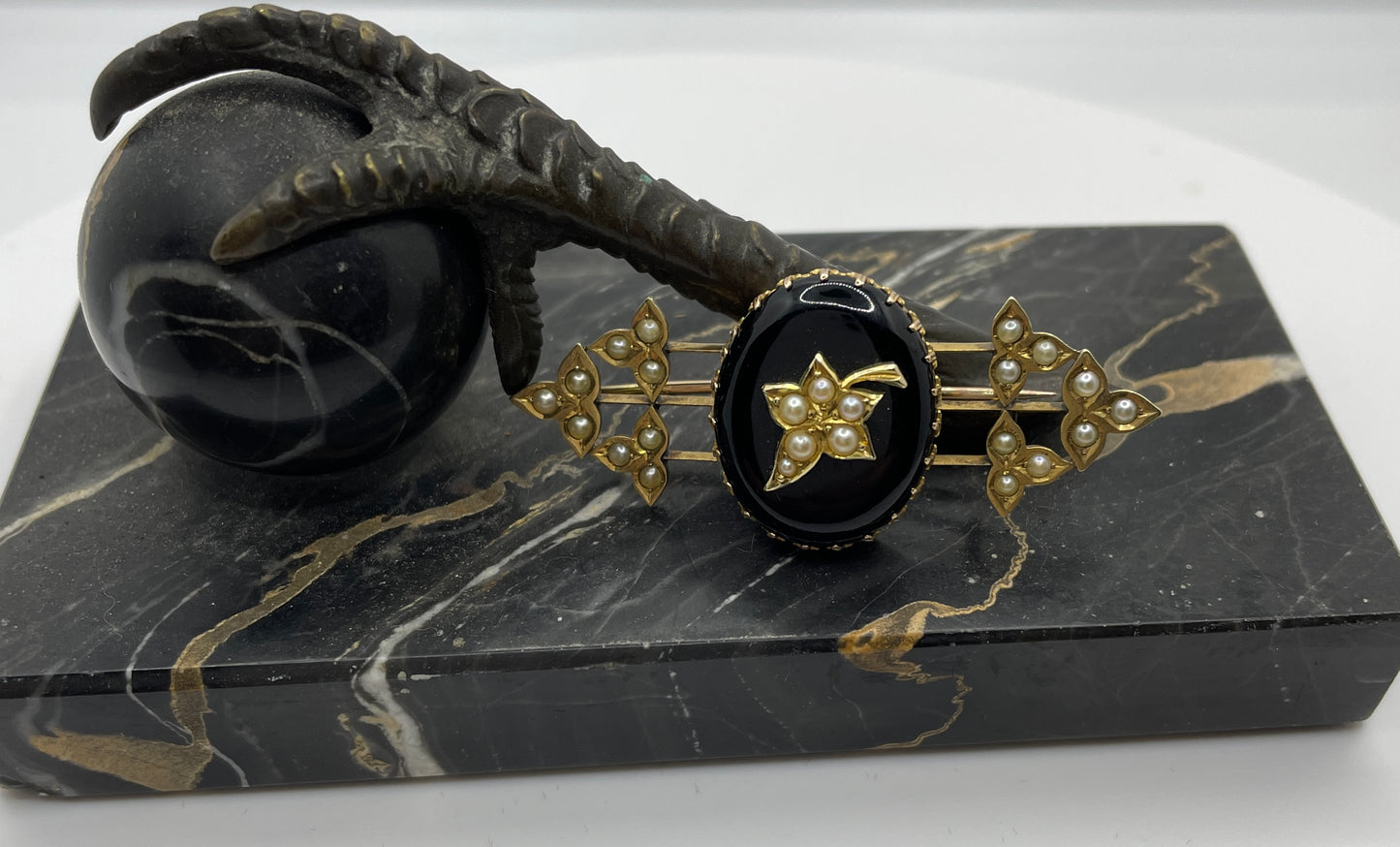 Victorian Pearl And Black Onyx Memorial Locket Brooch