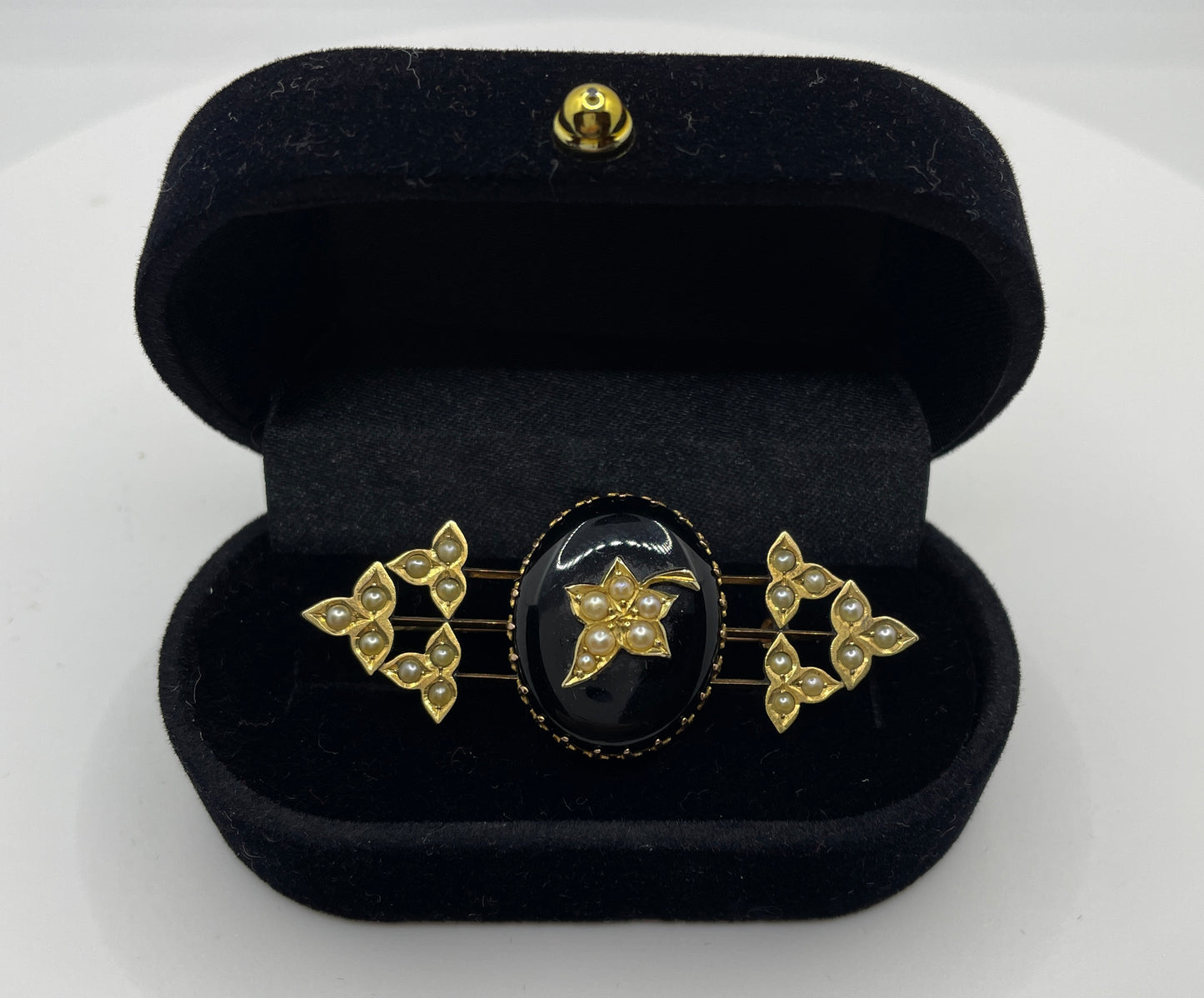 Victorian Pearl And Black Onyx Memorial Locket Brooch