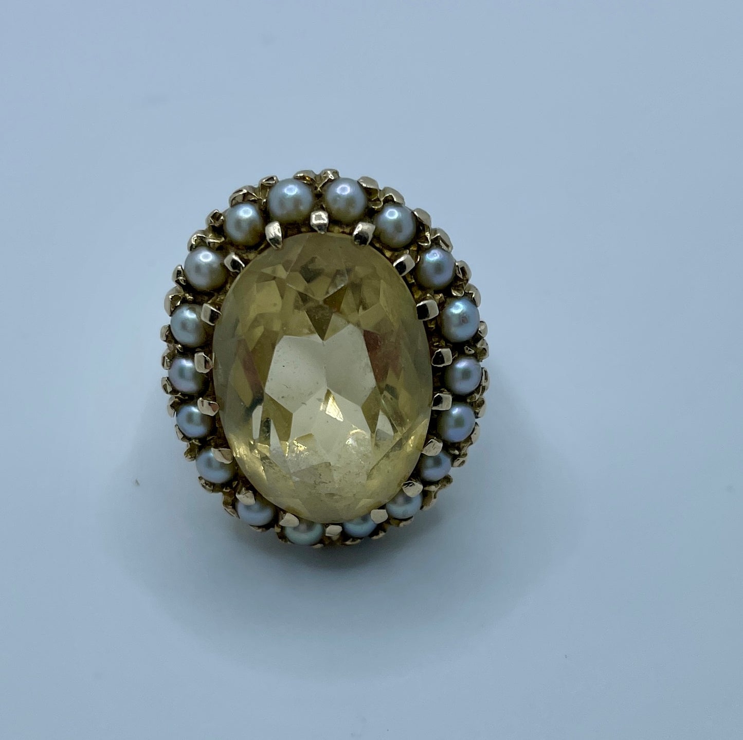 Large 1960s 9ct Gold Citrine And Cultured Pearl Cluster Ring