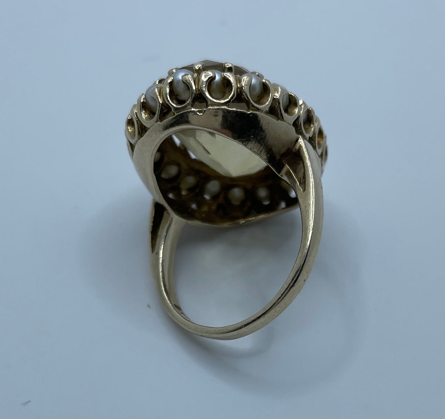 Large 1960s 9ct Gold Citrine And Cultured Pearl Cluster Ring