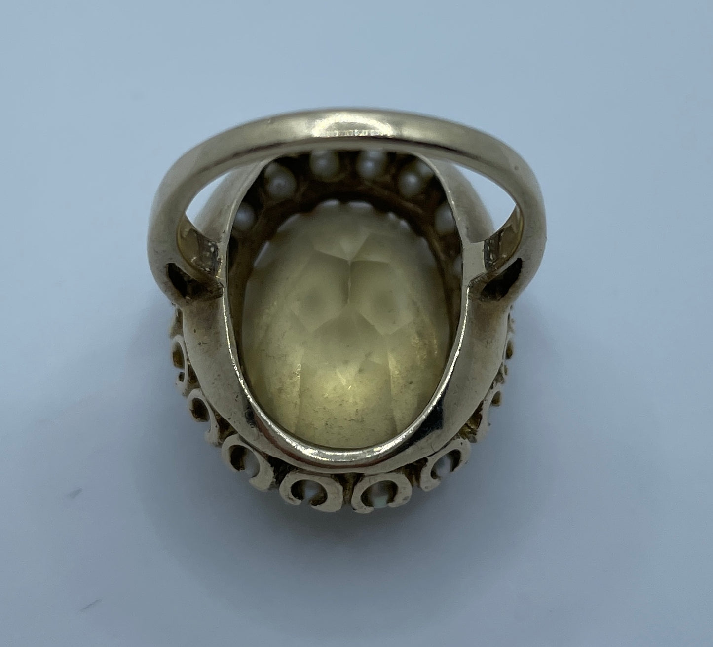 Large 1960s 9ct Gold Citrine And Cultured Pearl Cluster Ring