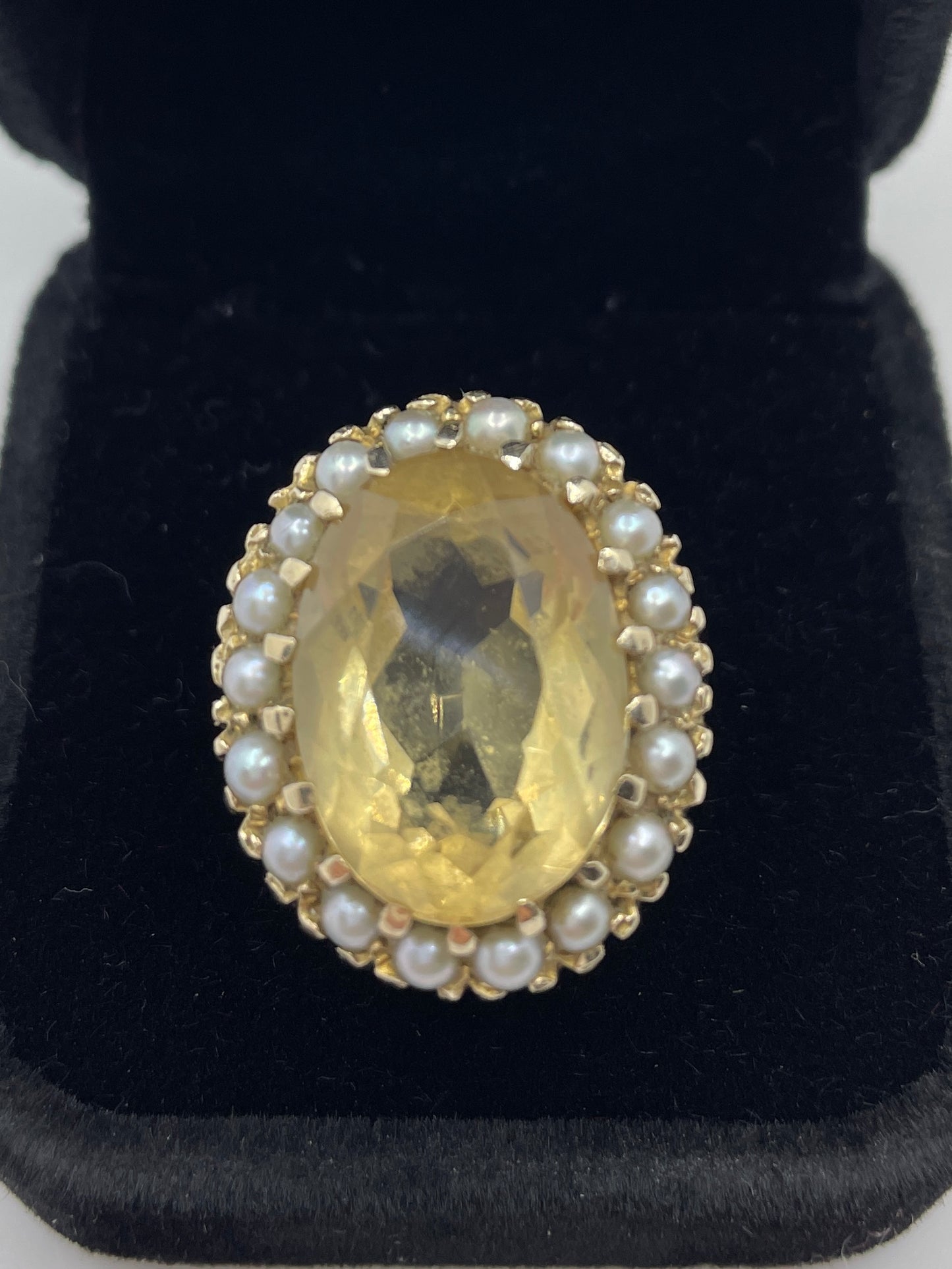 Large 1960s 9ct Gold Citrine And Cultured Pearl Cluster Ring