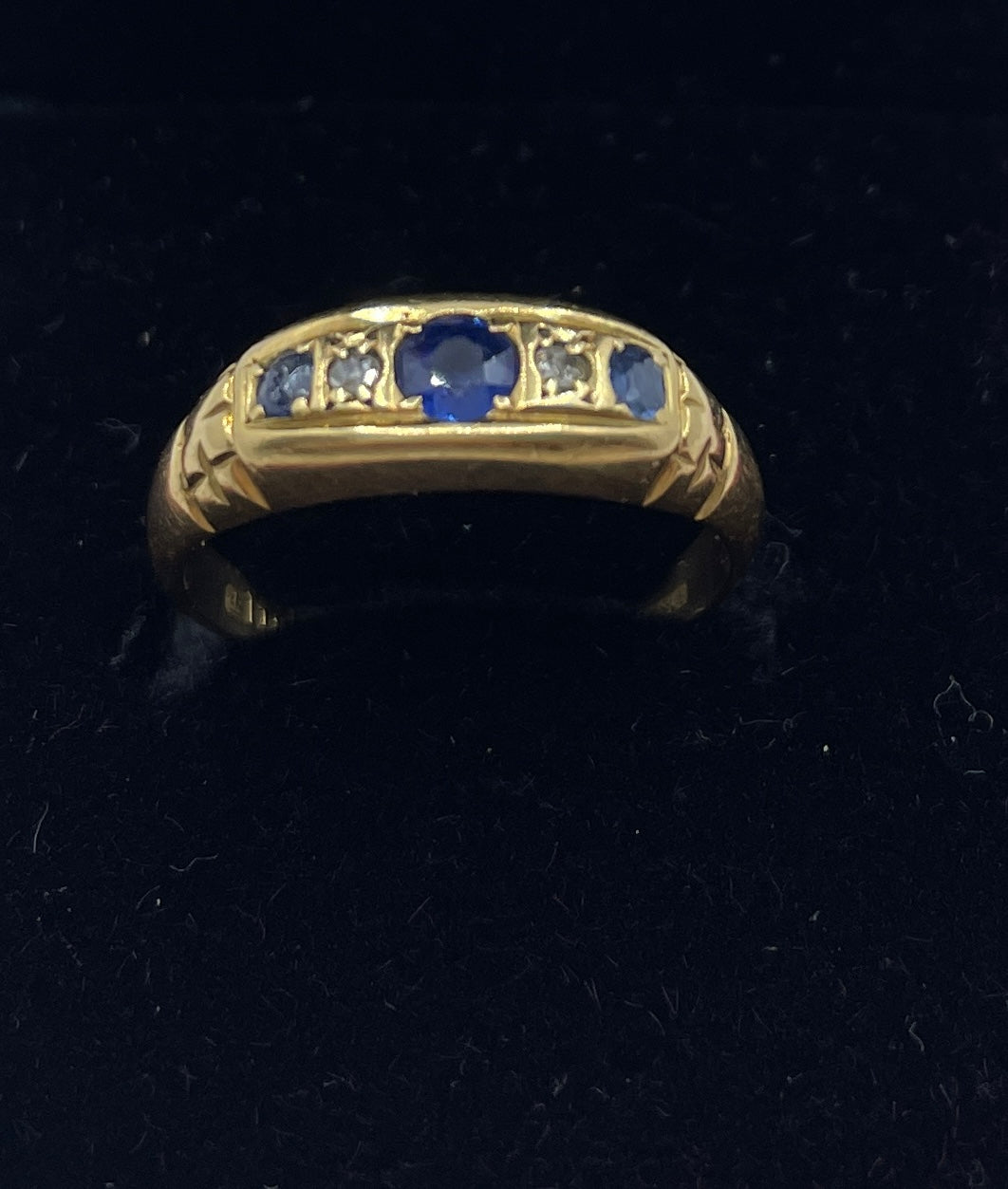 Sapphire And Old Cut Diamond Bridge Ring