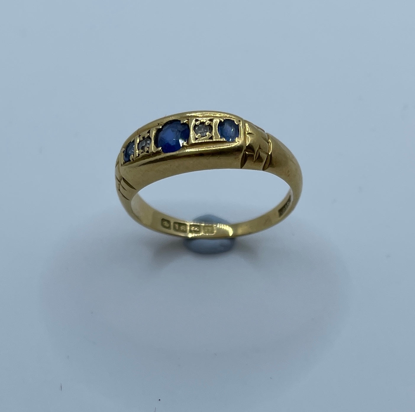 Sapphire And Old Cut Diamond Bridge Ring