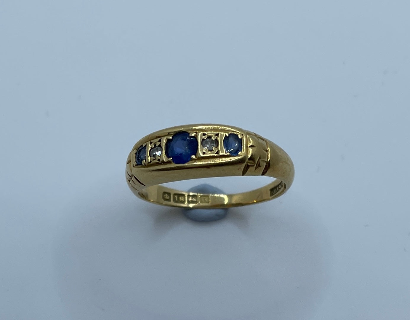 Sapphire And Old Cut Diamond Bridge Ring