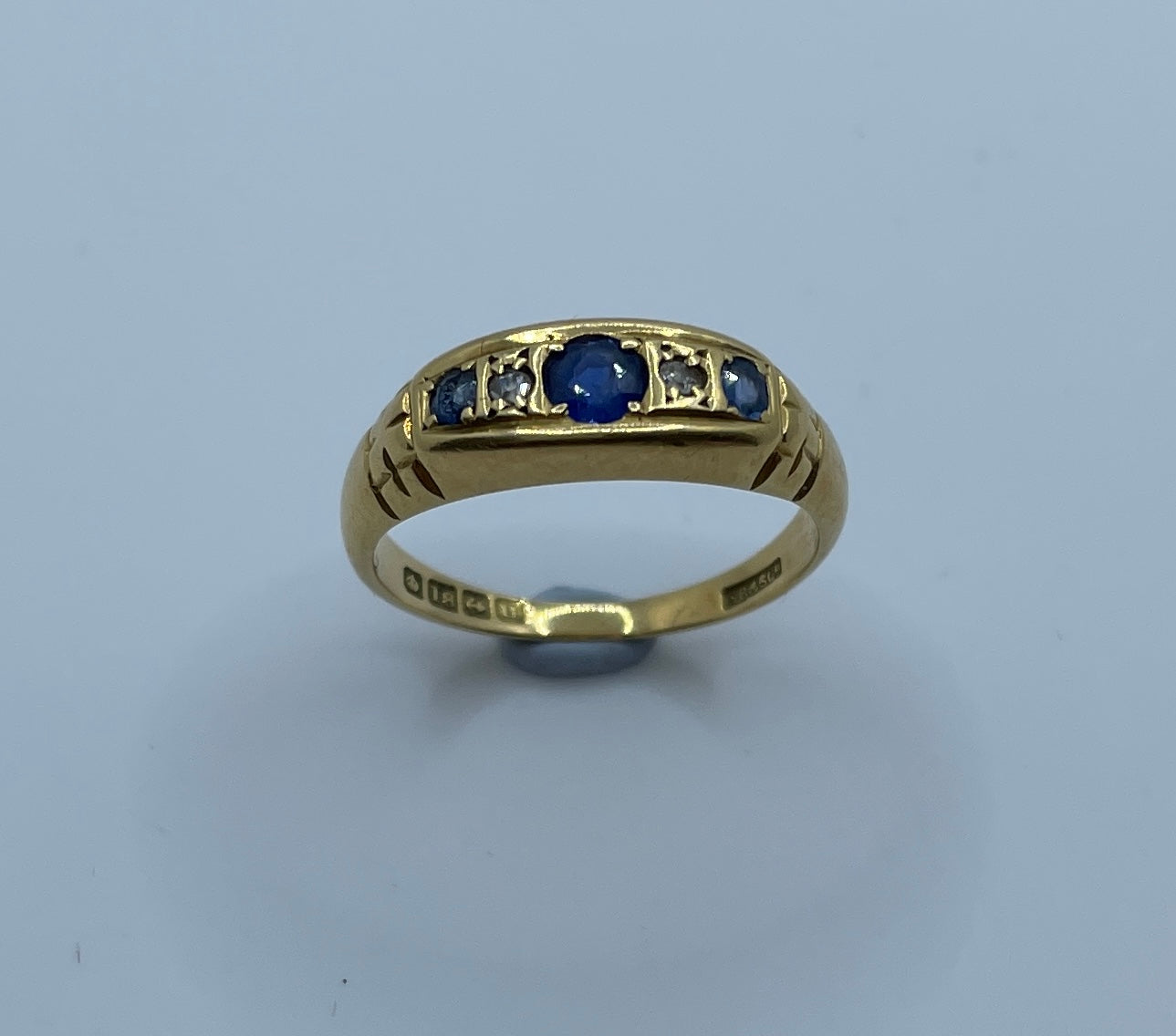 Sapphire And Old Cut Diamond Bridge Ring