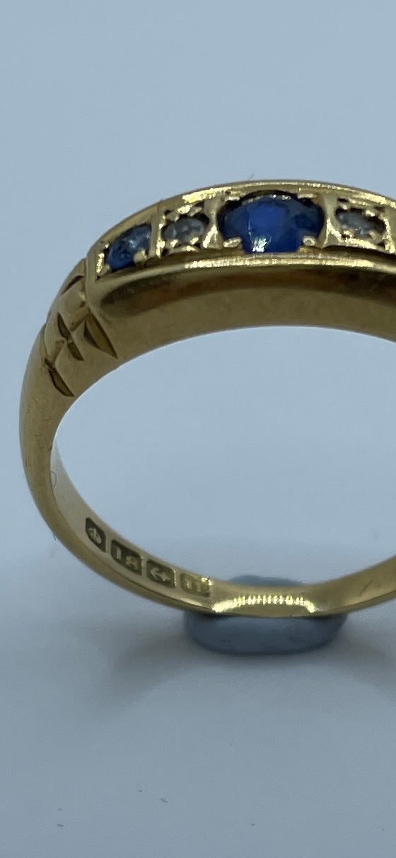 Sapphire And Old Cut Diamond Bridge Ring