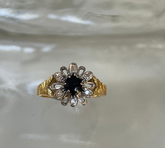 Sapphire And Diamond 1970s Flower Ring