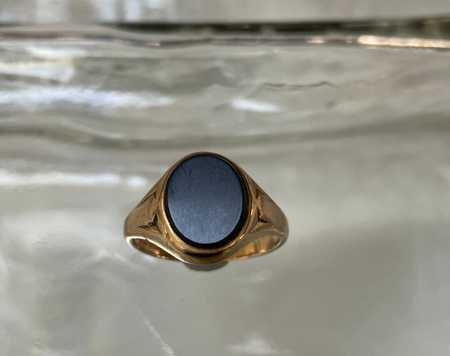 1967 Onyx Signet Ring With Shoulder Detail