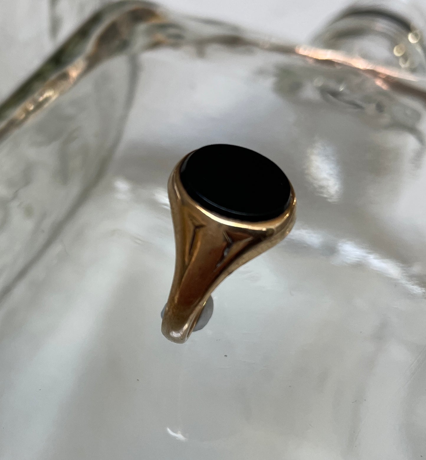 1967 Onyx Signet Ring With Shoulder Detail