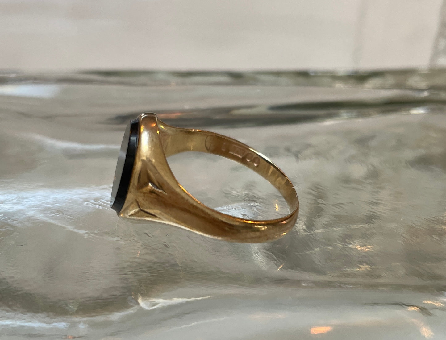 1967 Onyx Signet Ring With Shoulder Detail