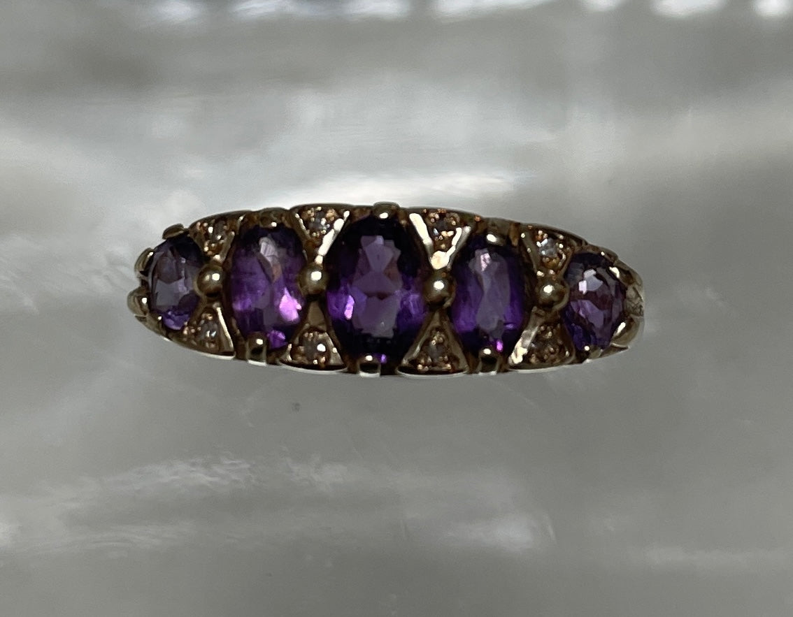 Mid 20th Century Amethyst Five Stone Bridge Ring