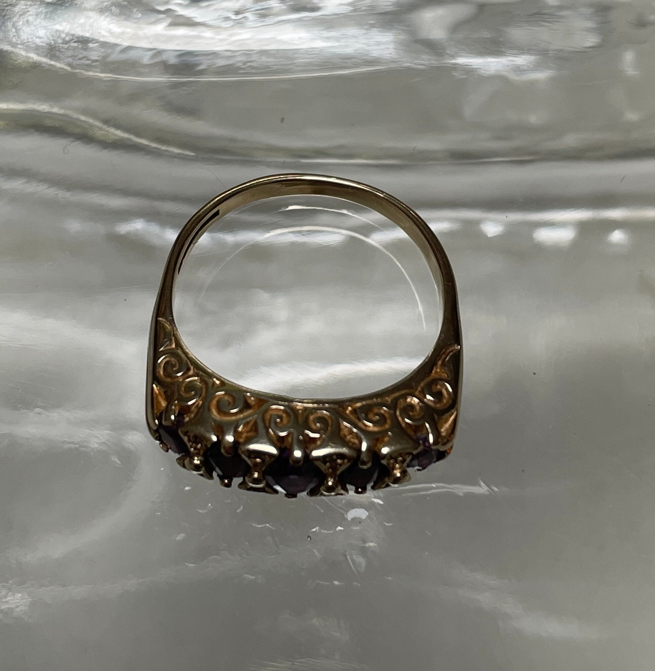 Mid 20th Century Amethyst Five Stone Bridge Ring