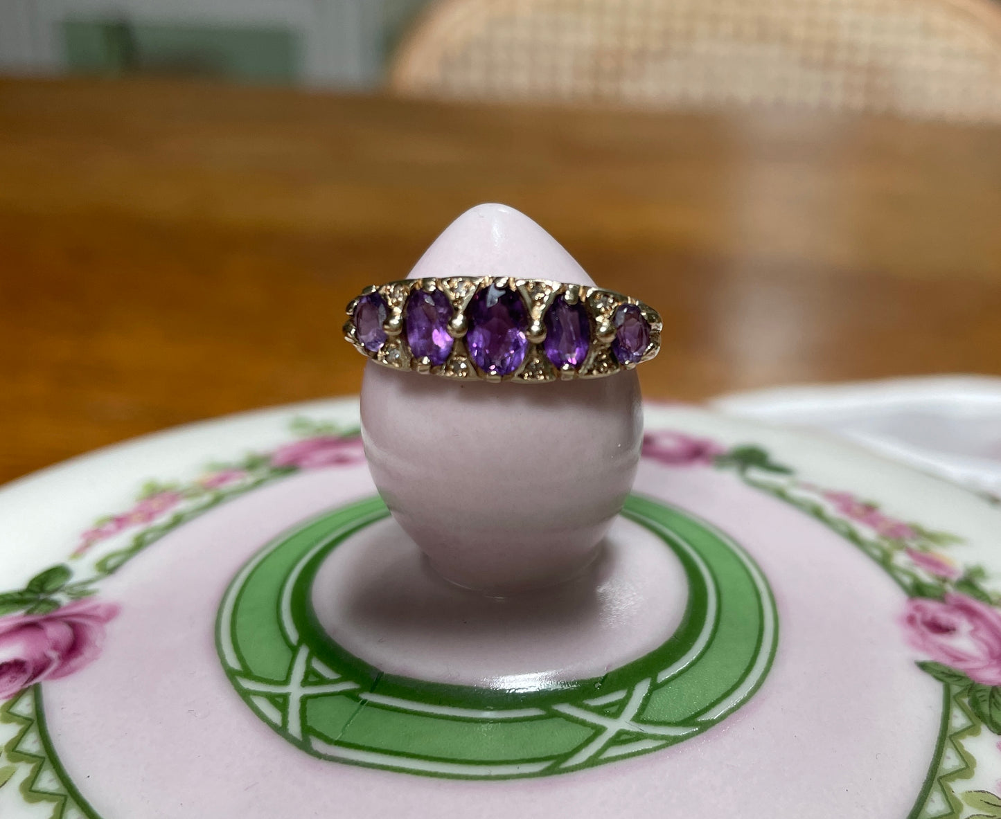 Mid 20th Century Amethyst Five Stone Bridge Ring