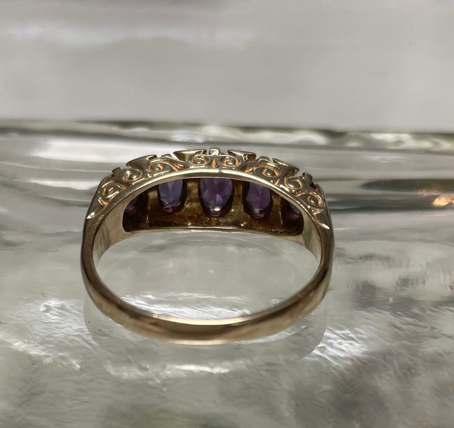 Mid 20th Century Amethyst Five Stone Bridge Ring