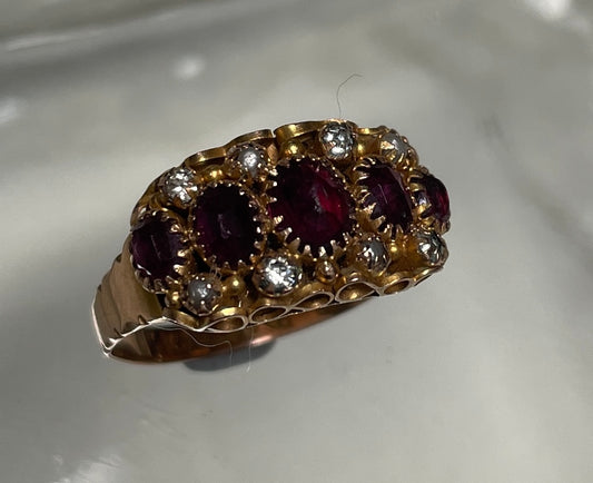 Edwardian Red Paste Seed Pearl & Diamond 9ct Ring