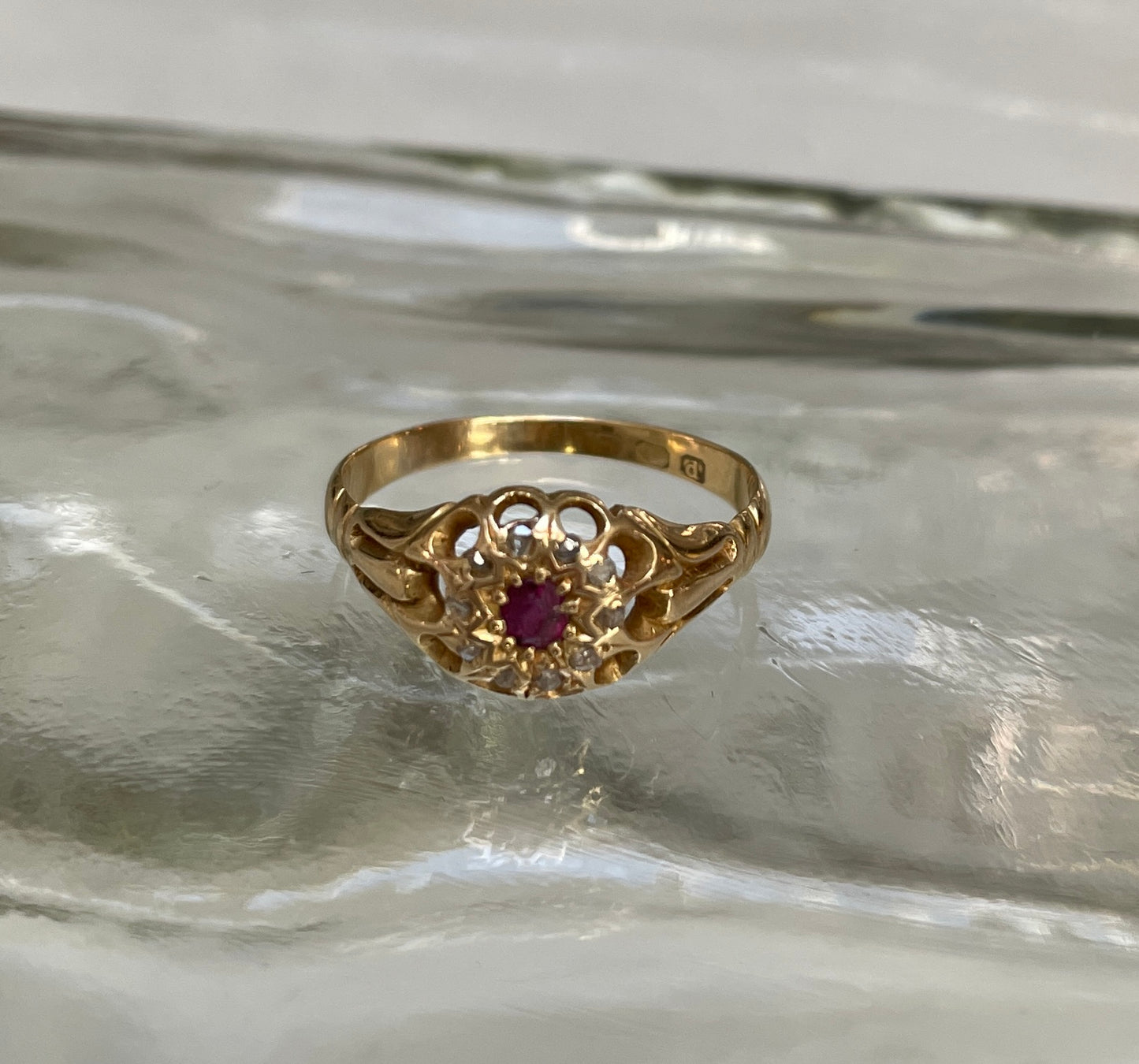 Ruby & Rose Gold Cut Diamond Cluster Ring