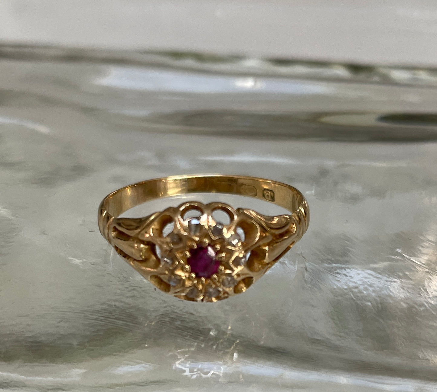 Ruby & Rose Gold Cut Diamond Cluster Ring