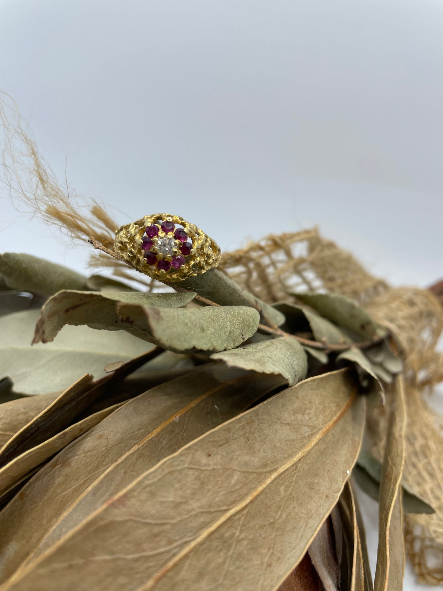 Diamond and Ruby Textured Cluster Ring