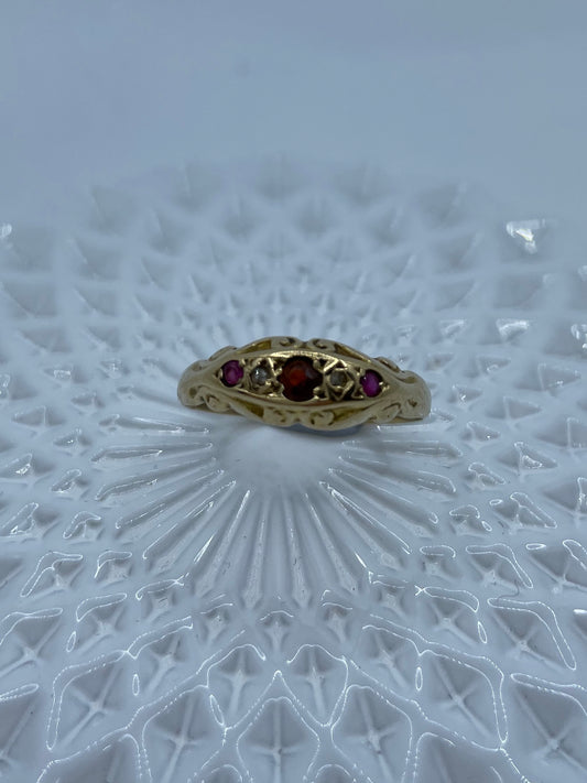 Antique Garnet, Ruby and Rose cut Diamond Ring