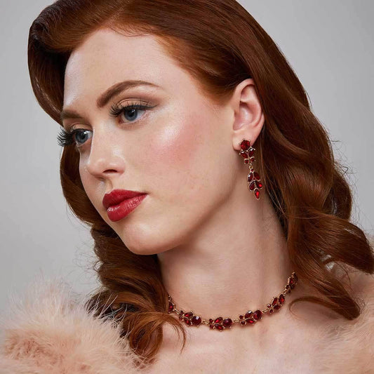 Antique Diamanté Earrings In Ruby