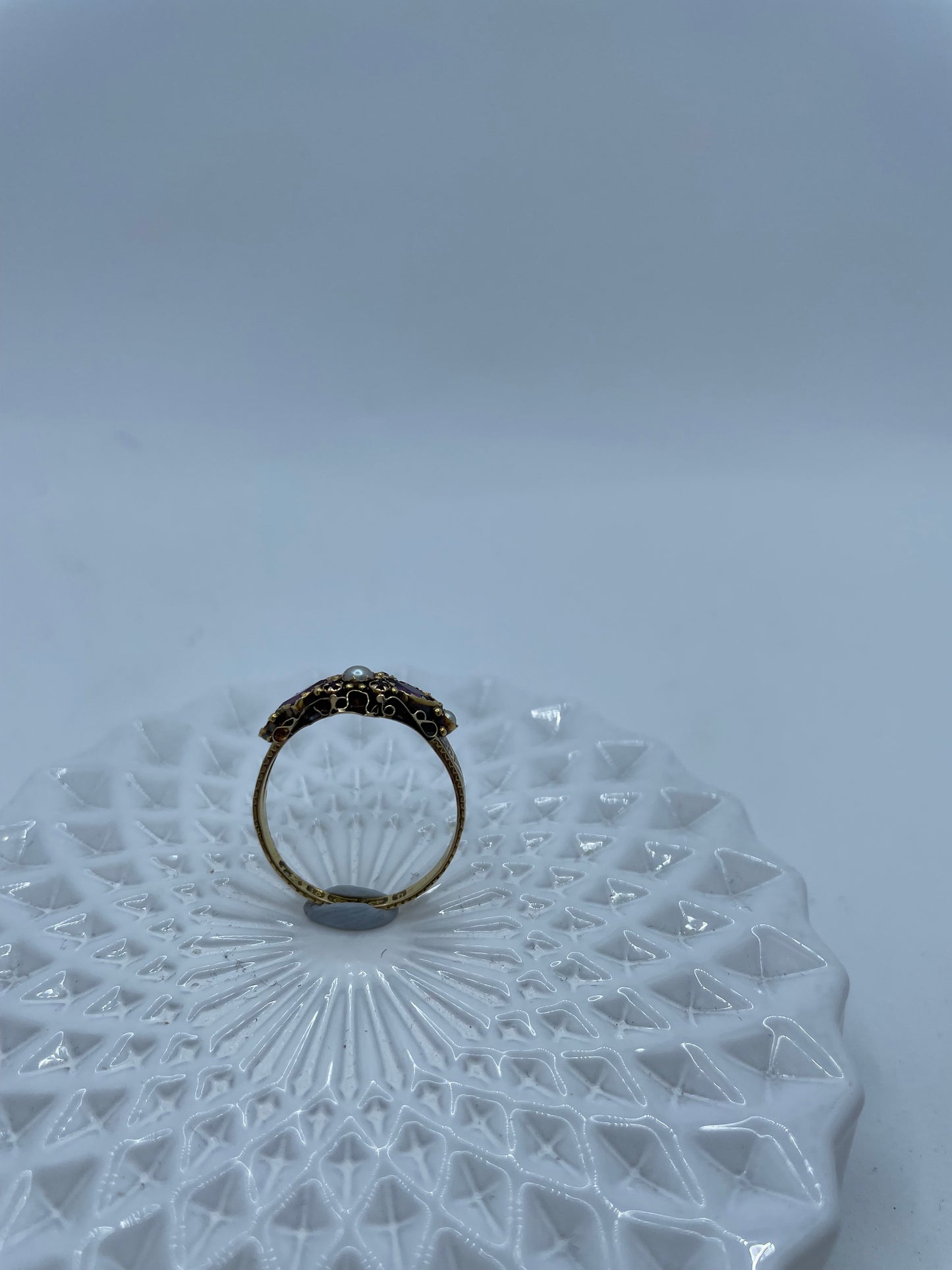 Victorian Garnet, Pink Paste and Seed Pearl Ring